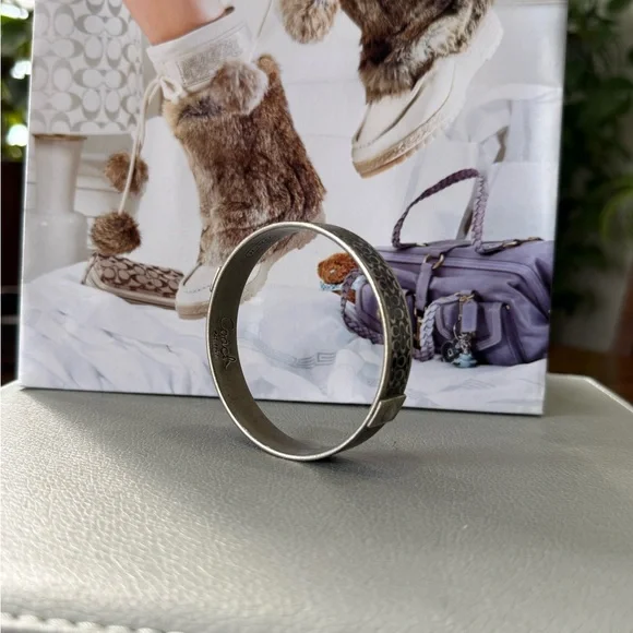 Coach Signature Black Silver Tone Bangle Bracelet - Picture 5 of 8